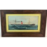 Oil Panting of a steamer with a centre bridge C1920 signed H.Lenny picture 30x17cm