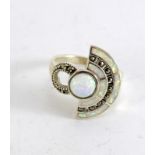 a silver and opal art deco style ring