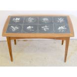 Retro teak tile topped coffee table signed