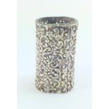 Silver embossed glass lined vase 11x8cm hallmarked Birmingham 1899