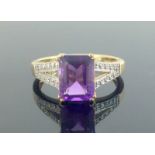 9ct gold ladies amethyst and diamond ring size N