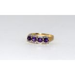 9ct gold Ladies antique set amethyst and diamond set ring size P