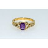 9ct gold Ladies Amethyst and diamond shoulder ring size N