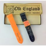 A 1970s Old England fashion watch with a spare strap in its original box