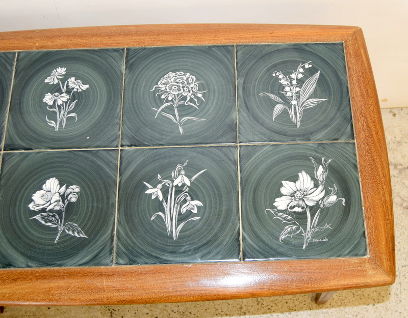 Retro teak tile topped coffee table signed - Image 3 of 5