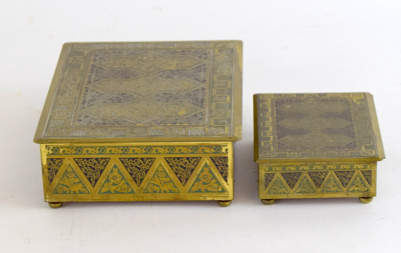 2 Cloisonne brass oriental table boxes largest 6x20x15cm - Image 2 of 6