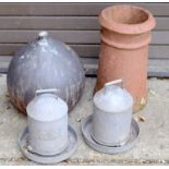 Terracotta garden chimney pot and chicken feeders