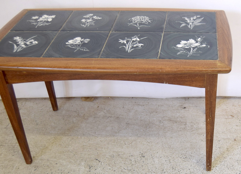 Retro teak tile topped coffee table signed - Image 4 of 5