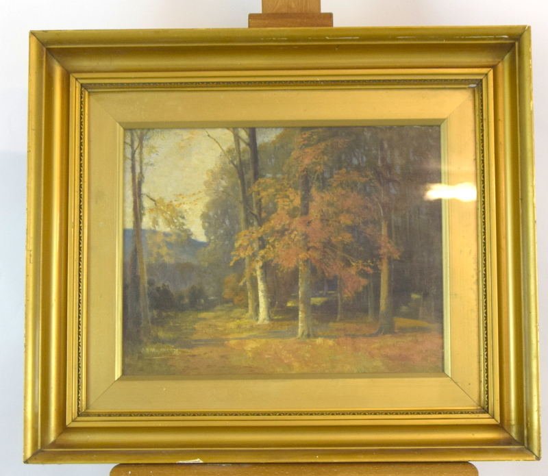 Oil on canvas of a woodland scene signed Sam Garratt