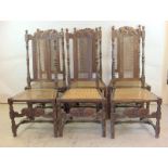 Set of 6 oak high backed, bergere seated dining chairs on turned legs