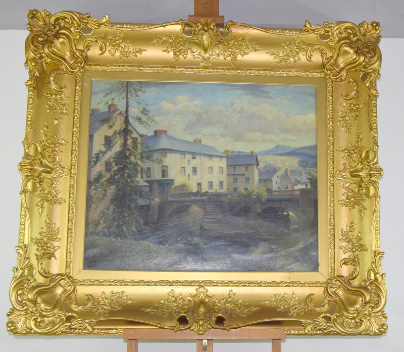 Gilt framed oil of Brecon beacons signed Sam Garrett