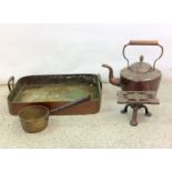 Copper kettle with adjustable trivet and large copper roasting pan