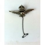 A WW2 white metal Royal Air Force sweetheart brooch 5.5cms x 2.5cms with safety chain