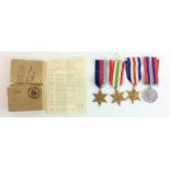 A WW2 medal group of four including the Italy and France & Germany Stars with the medal