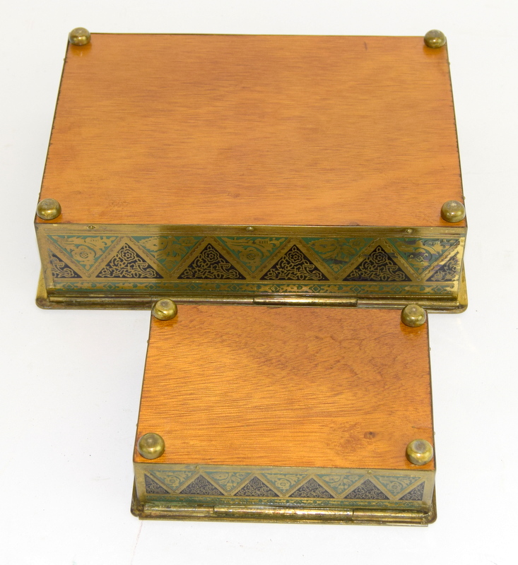 2 Cloisonne brass oriental table boxes largest 6x20x15cm - Image 5 of 6