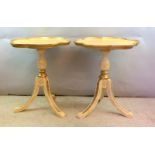 Pair of pie crust decoupage tables. 72 x 62cm