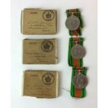 Three WW2 Defence Medals in their original posting boxes addressed to Mr. R.B. Turpin Mr. S.