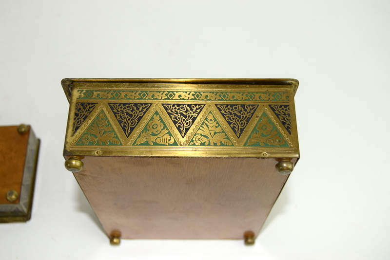 2 Cloisonne brass oriental table boxes largest 6x20x15cm - Image 6 of 6