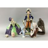 Collection of china figures and door stop tops