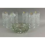 6 Crystal glasses and an ashtray