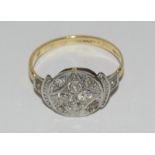 14ct gold platinum diamond set antique style Art Deco ring. Size L