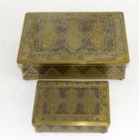 2 Cloisonne brass oriental table boxes largest 6x20x15cm