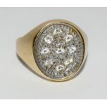 9ct gold 9 stone diamond set signet ring. size L