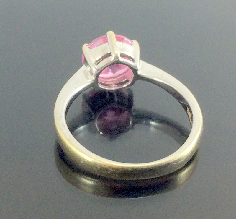 9ct white gold ladies pink Tourmaline ring size L - Image 3 of 4