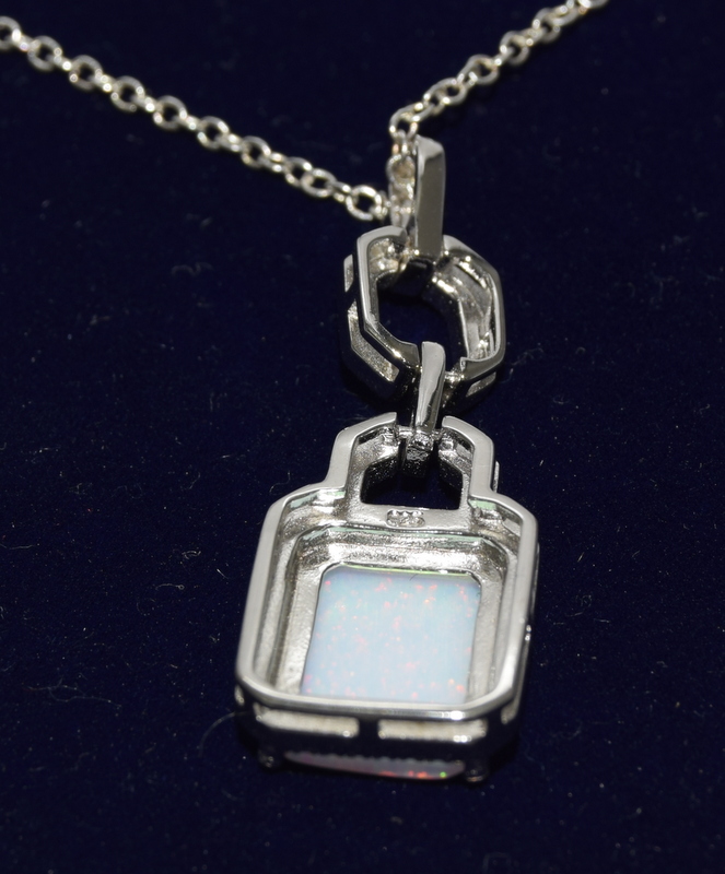 a silver and rectangular opal pendant necklace on silver chain - Image 3 of 3