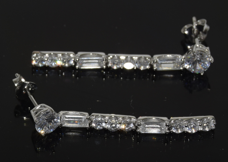 a pair of silver and cz drop earrings - Image 2 of 4