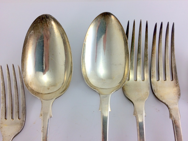 Silver serving spoons and forks together with other forks and matching spoons mix dates London - Image 3 of 4