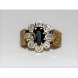 9ct gold antique set sapphire & diamond cluster ring. size j