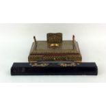 Ornate Sadeli ware desk set and a Chinese lacquer ware mahjong tile rack