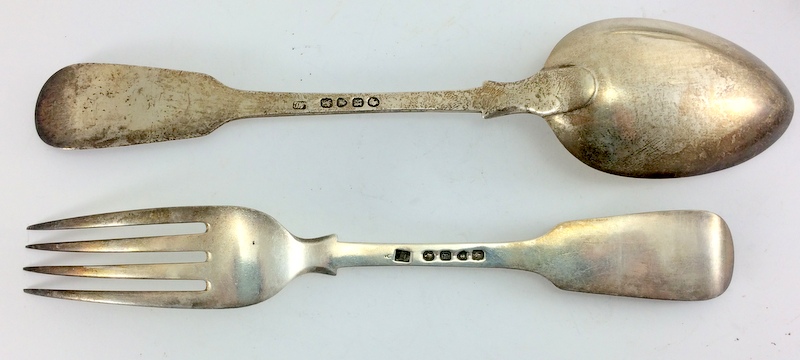 Silver serving spoons and forks together with other forks and matching spoons mix dates London - Image 4 of 4