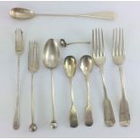 Mixed silver items to include matching fork and spoon with engraved finials hallmarked Sheffield