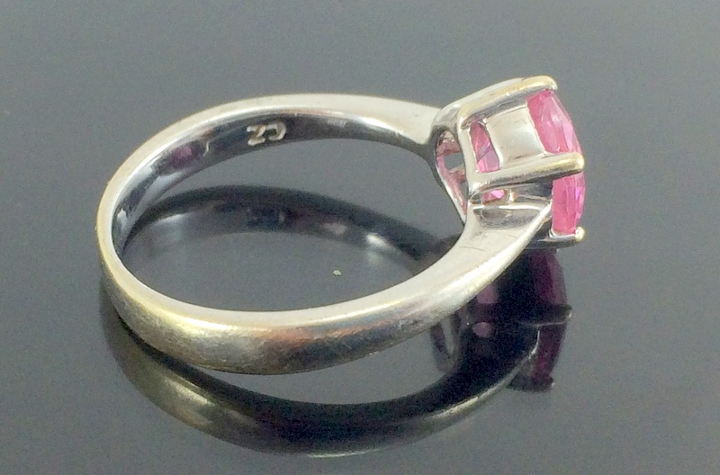 9ct white gold ladies pink Tourmaline ring size L - Image 2 of 4