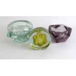 Messina glass paper weight together with 2 glass bowls