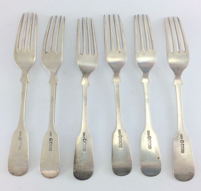 6 silver forks. Hallmarked Glasgow 1858 by G E. Length 20.5cm. Total Weight 450g - Image 4 of 5