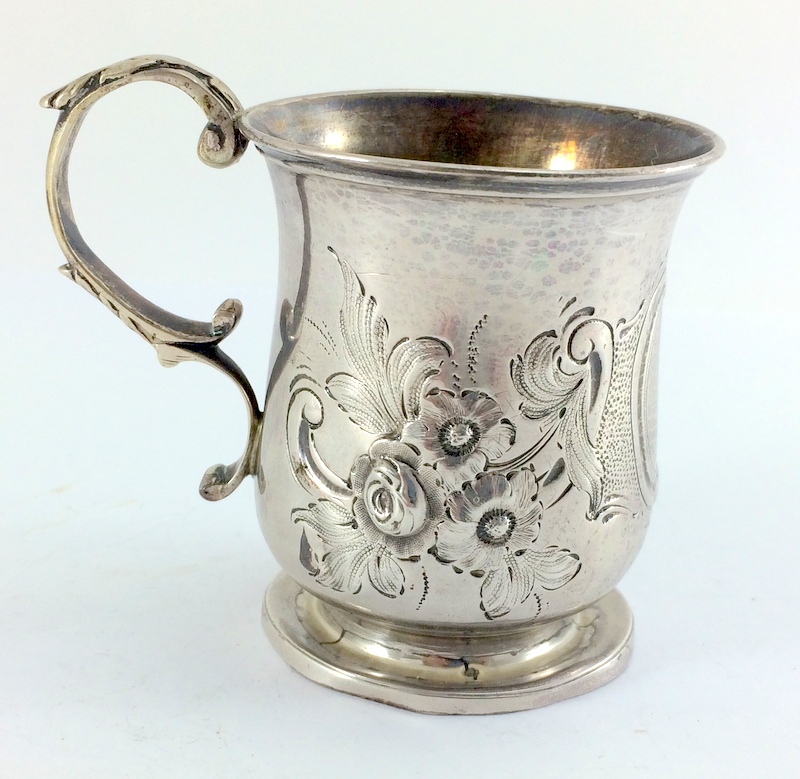 Silver embossed christening mug London 1840 8cm hallmarked