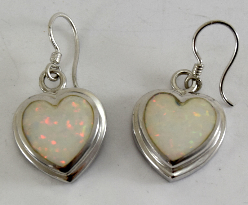 a pair of silver and opal heart shaped earrings - Image 2 of 3