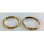 22ct gold wedding band, 9ct gold wedding band. both size O 3.6g total weight