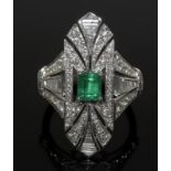 an outstanding 18ct white gold art deco emerald and diamond ring