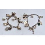 2 Ladies silver charm bracelets and charms