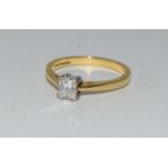 18ct gold ladies diamond solitaire ring h/m 0.5k size P