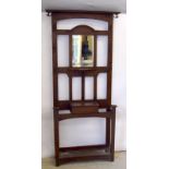 Art Nouveau Oak Hall stand with bevelled edged mirror. 140 x 100 x 25cm