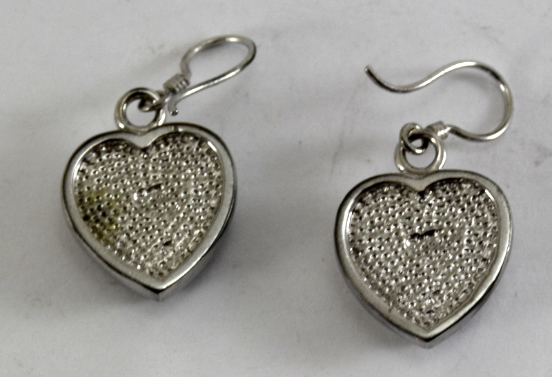 a pair of silver and opal heart shaped earrings - Image 3 of 3