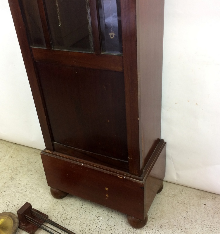 Round head grandmother striking clock in a mahogany case with weights and mechanism - Image 6 of 7