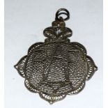 A White Metal, possibly silver but not marked, Royal Air Force Filigree Sweetheart Pendant. 4cm x