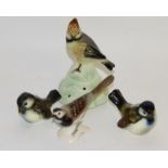 Three early Goebel bird Figures and a Cortendorf Art Deco posey Holder