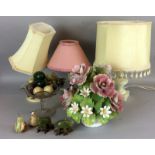 Three Table Lamps and misc ornaments